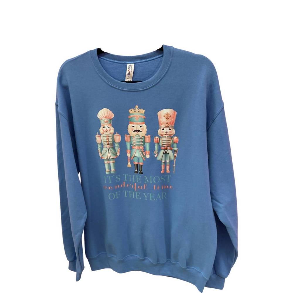 NEW DISTRESSED VINTAGE COUTURE women's frosty nutcracker sweatshirt in blue